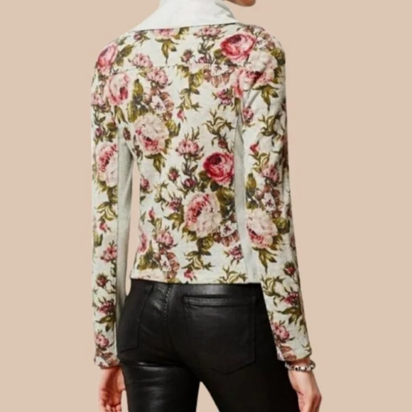 Anthropologie Saturday Sunday Rose's Rule floral moto jacket snap closure L.g. - Picture 2 of 10